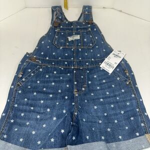 New OshKosh B'Gosh Vestback  Denim Overalls Shorts White Stars 4T Toddler